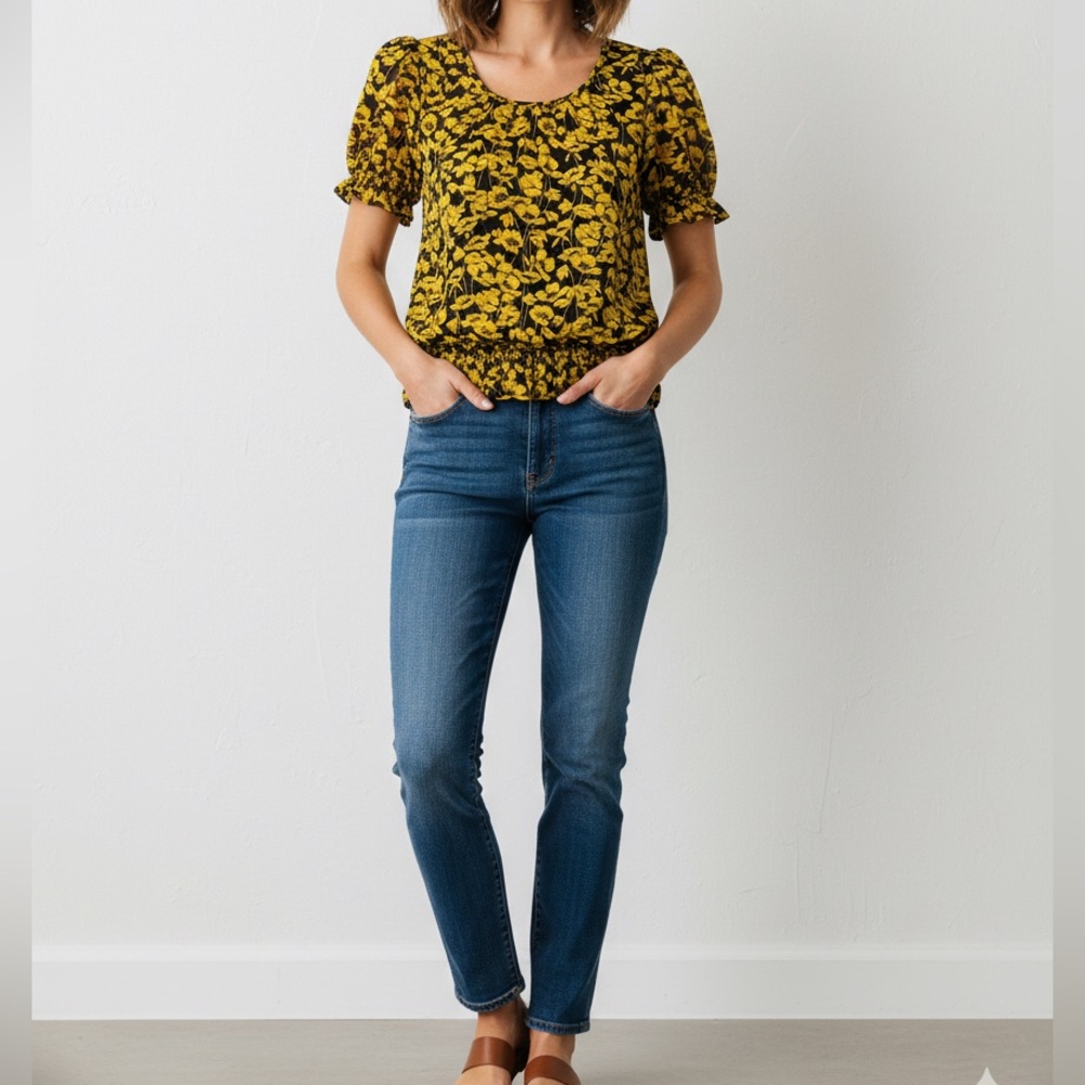 Who What Wear Yellow Floral Blouse